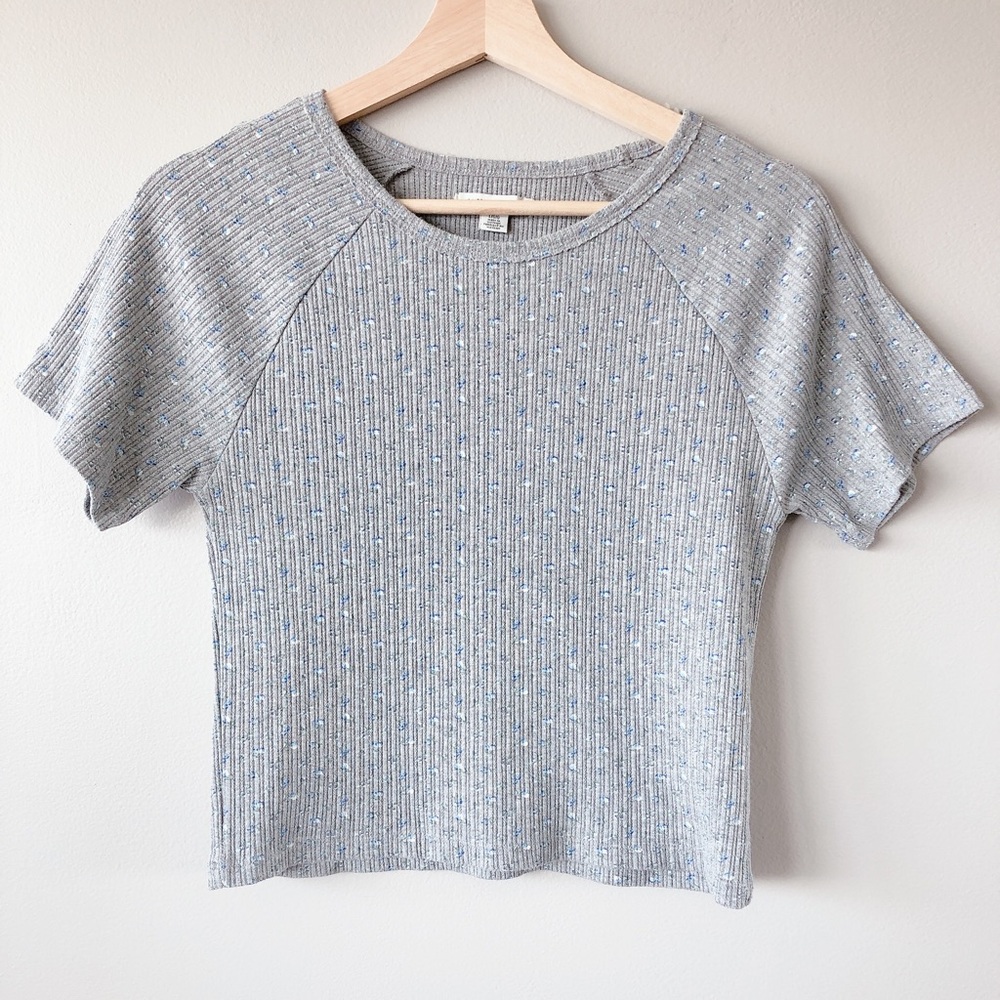 American Eagle ribbed tee grey tshirt AE women’s large floral shirt top - Picture 3 of 16